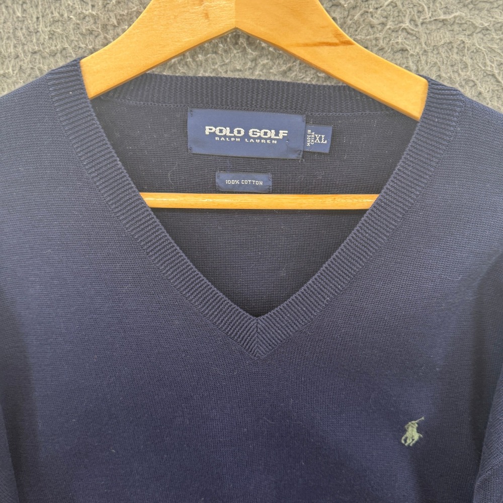 Polo Golf Ralph Lauren V-Neck‎ Sweater Mens XL Navy Cotton Long Sleeve Pony Logo
